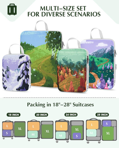 Compression Packing Cubes, 6pcs Expandable Storage Travel Luggage Bags Organizers with Shoe Bag Laundry Bag, Travel Cubes for Suitcase Carry On (Flowers)