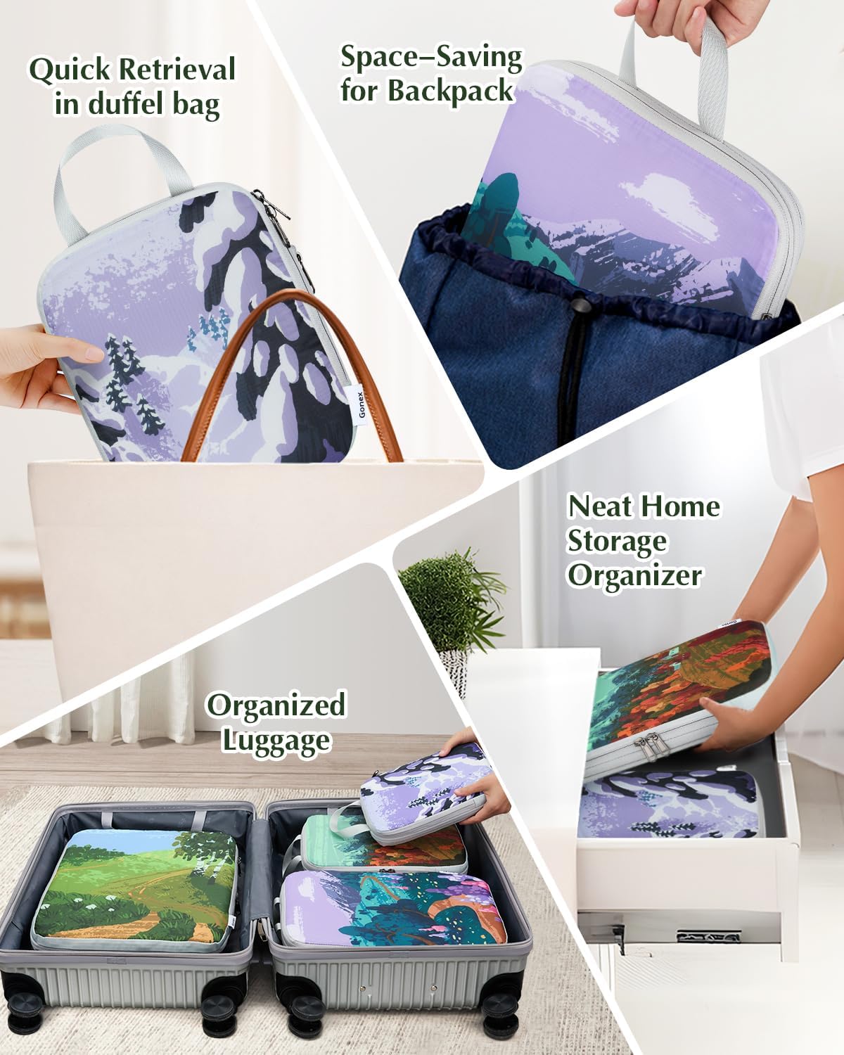 Compression Packing Cubes, 6pcs Expandable Storage Travel Luggage Bags Organizers with Shoe Bag Laundry Bag, Travel Cubes for Suitcase Carry On (Flowers)