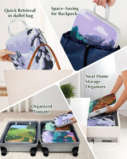 Compression Packing Cubes, 6pcs Expandable Storage Travel Luggage Bags Organizers with Shoe Bag Laundry Bag, Travel Cubes for Suitcase Carry On (Flowers)