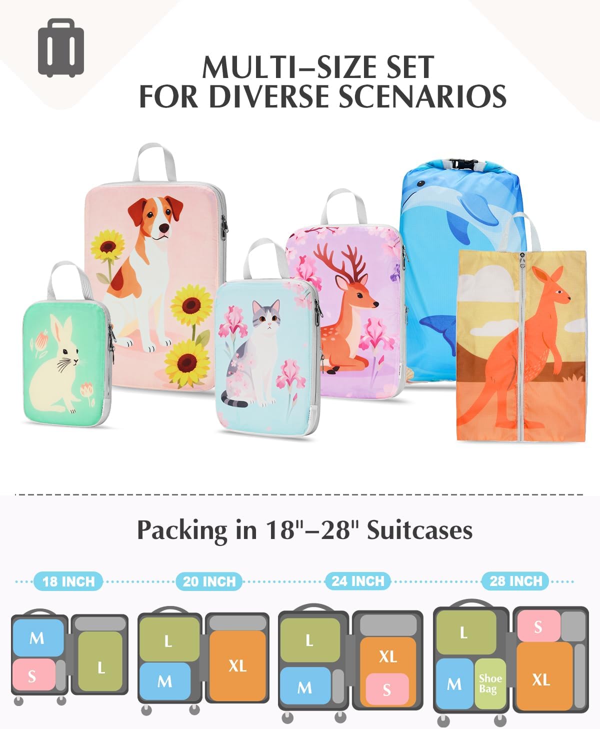 Compression Packing Cubes, 6pcs Expandable Storage Travel Luggage Bags Organizers with Shoe Bag Laundry Bag, Travel Cubes for Suitcase Carry On (Flowers)