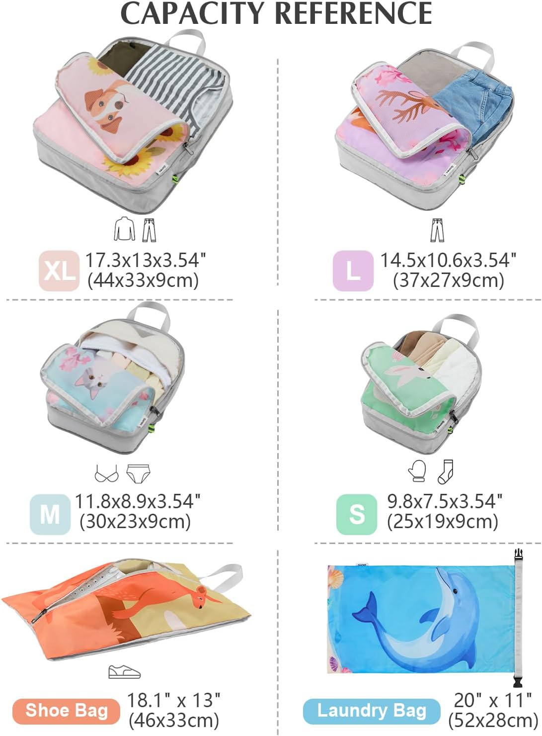 Compression Packing Cubes, 6pcs Expandable Storage Travel Luggage Bags Organizers with Shoe Bag Laundry Bag, Travel Cubes for Suitcase Carry On (Flowers)