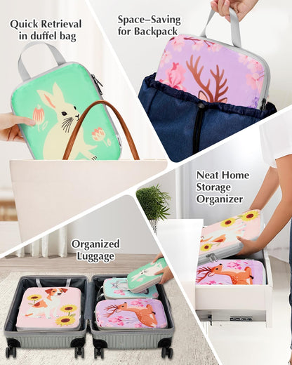 Compression Packing Cubes, 6pcs Expandable Storage Travel Luggage Bags Organizers with Shoe Bag Laundry Bag, Travel Cubes for Suitcase Carry On (Flowers)