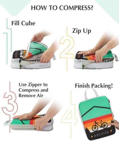 Compression Packing Cubes, 6pcs Expandable Storage Travel Luggage Bags Organizers with Shoe Bag Laundry Bag, Travel Cubes for Suitcase Carry On (Flowers)