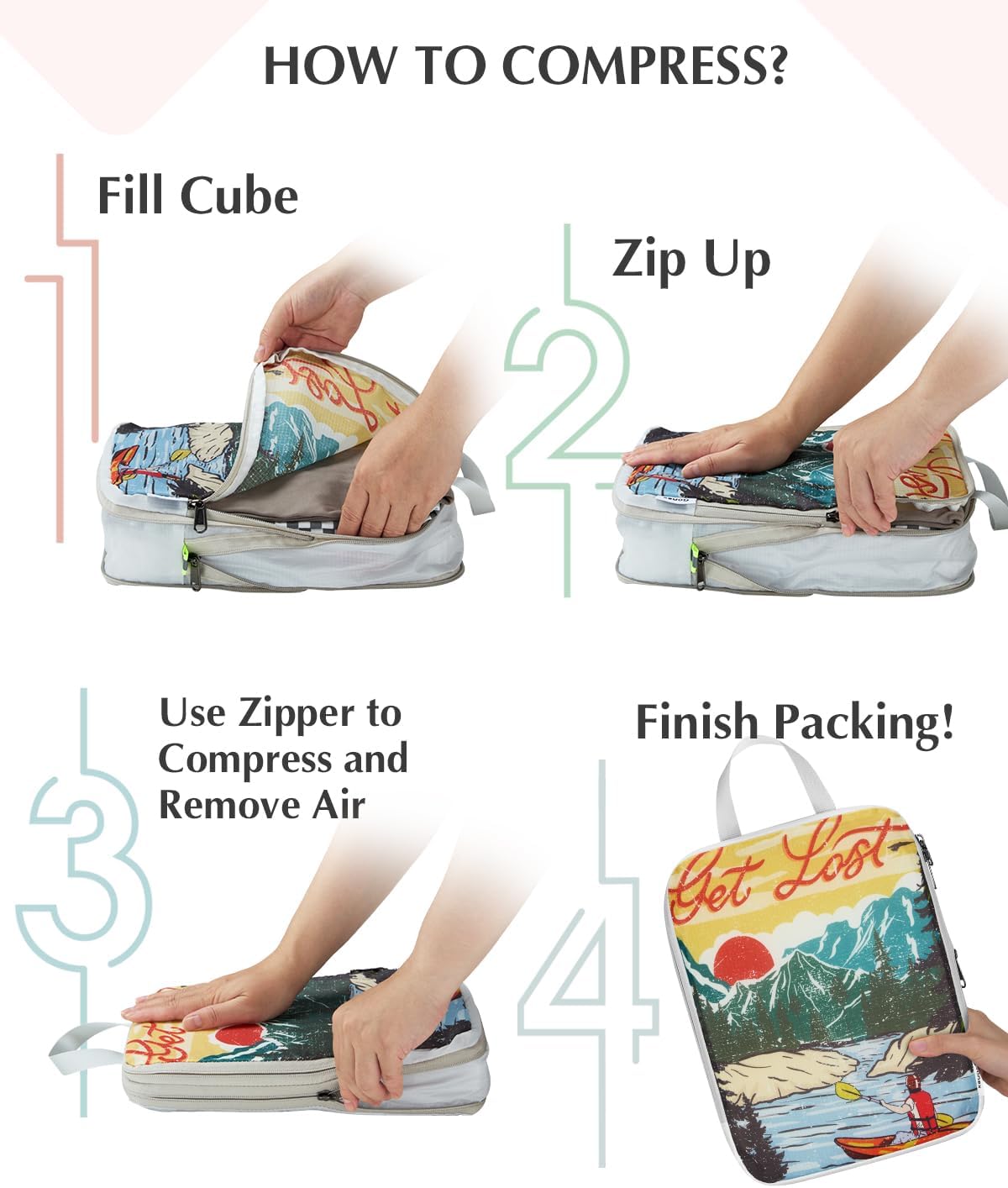 Compression Packing Cubes, 6pcs Expandable Storage Travel Luggage Bags Organizers with Shoe Bag Laundry Bag, Travel Cubes for Suitcase Carry On (Flowers)