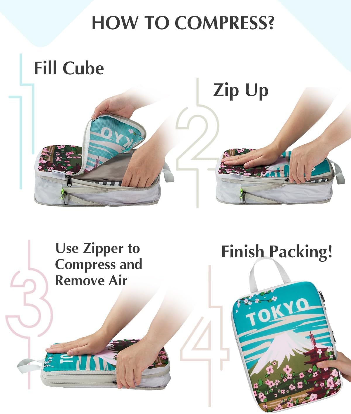 Compression Packing Cubes, 6pcs Expandable Storage Travel Luggage Bags Organizers with Shoe Bag Laundry Bag, Travel Cubes for Suitcase Carry On (Flowers)