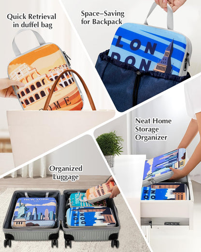 Compression Packing Cubes, 6pcs Expandable Storage Travel Luggage Bags Organizers with Shoe Bag Laundry Bag, Travel Cubes for Suitcase Carry On (Flowers)