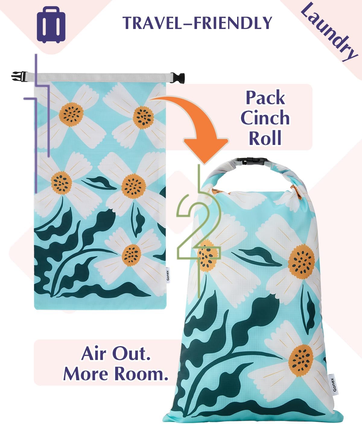 Compression Packing Cubes, 6pcs Expandable Storage Travel Luggage Bags Organizers with Shoe Bag Laundry Bag, Travel Cubes for Suitcase Carry On (Flowers)