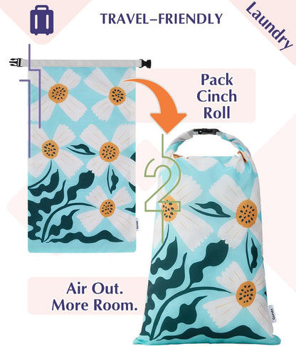 Compression Packing Cubes, 6pcs Expandable Storage Travel Luggage Bags Organizers with Shoe Bag Laundry Bag, Travel Cubes for Suitcase Carry On (Flowers)