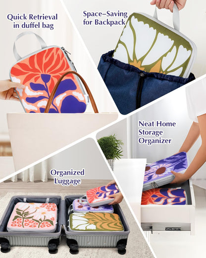 Compression Packing Cubes, 6pcs Expandable Storage Travel Luggage Bags Organizers with Shoe Bag Laundry Bag, Travel Cubes for Suitcase Carry On (Flowers)