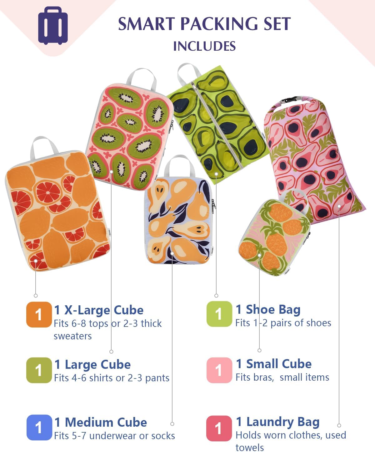 Compression Packing Cubes, 6pcs Expandable Storage Travel Luggage Bags Organizers with Shoe Bag Laundry Bag, Travel Cubes for Suitcase Carry On (Flowers)