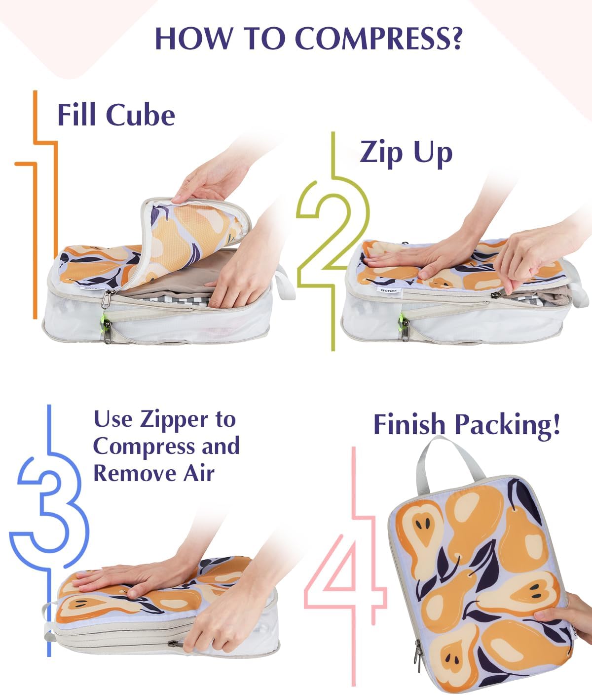 Compression Packing Cubes, 6pcs Expandable Storage Travel Luggage Bags Organizers with Shoe Bag Laundry Bag, Travel Cubes for Suitcase Carry On (Flowers)