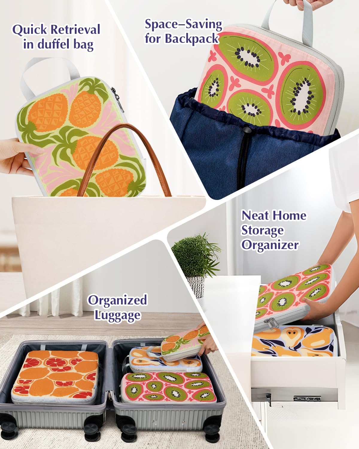 Compression Packing Cubes, 6pcs Expandable Storage Travel Luggage Bags Organizers with Shoe Bag Laundry Bag, Travel Cubes for Suitcase Carry On (Flowers)