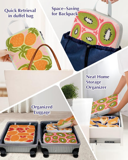Compression Packing Cubes, 6pcs Expandable Storage Travel Luggage Bags Organizers with Shoe Bag Laundry Bag, Travel Cubes for Suitcase Carry On (Flowers)