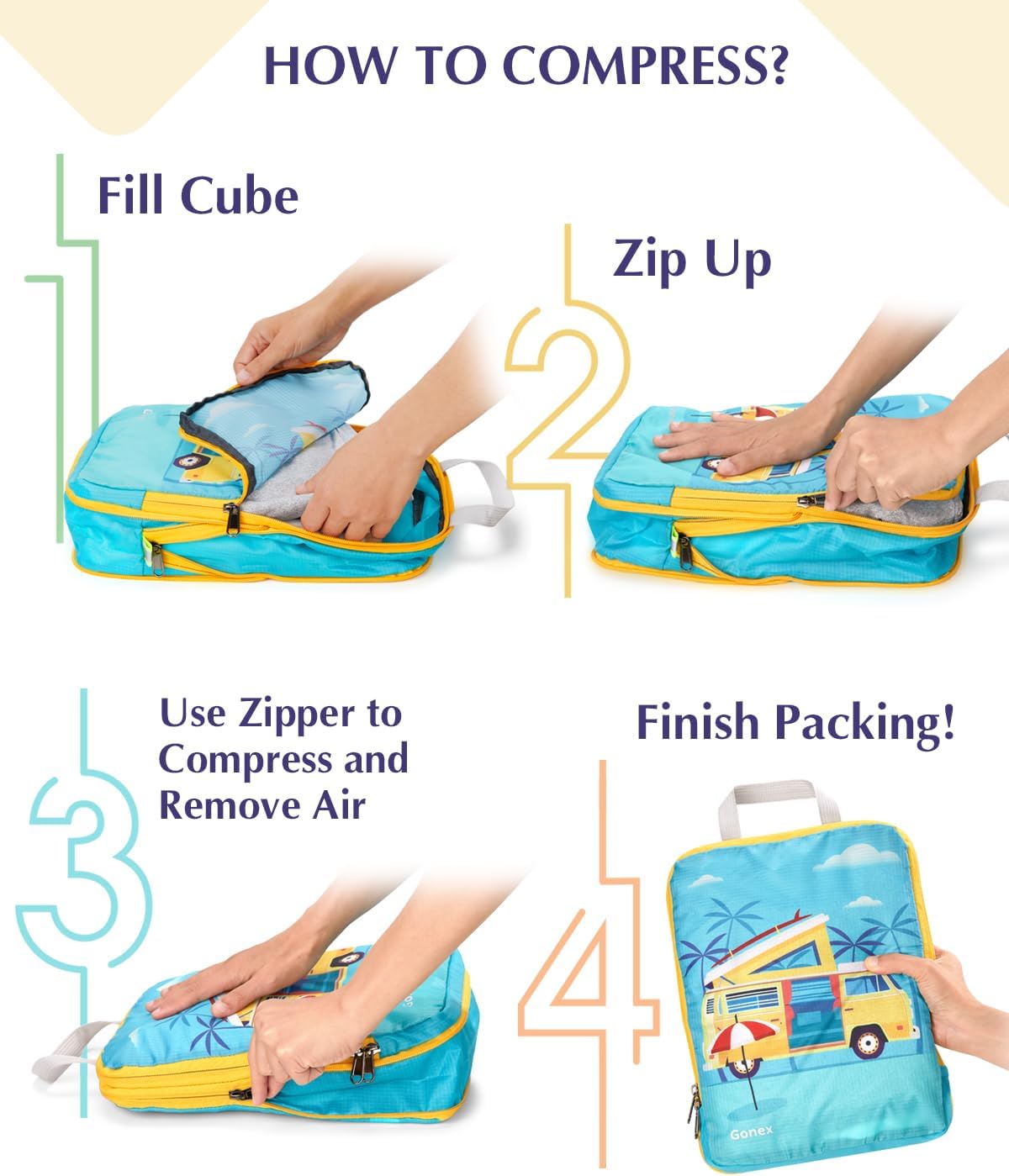 Compression Packing Cubes, 6pcs Expandable Storage Travel Luggage Bags Organizers with Shoe Bag Laundry Bag, Travel Cubes for Suitcase Carry On (Flowers)