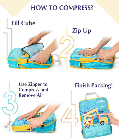 Compression Packing Cubes, 6pcs Expandable Storage Travel Luggage Bags Organizers with Shoe Bag Laundry Bag, Travel Cubes for Suitcase Carry On (Flowers)