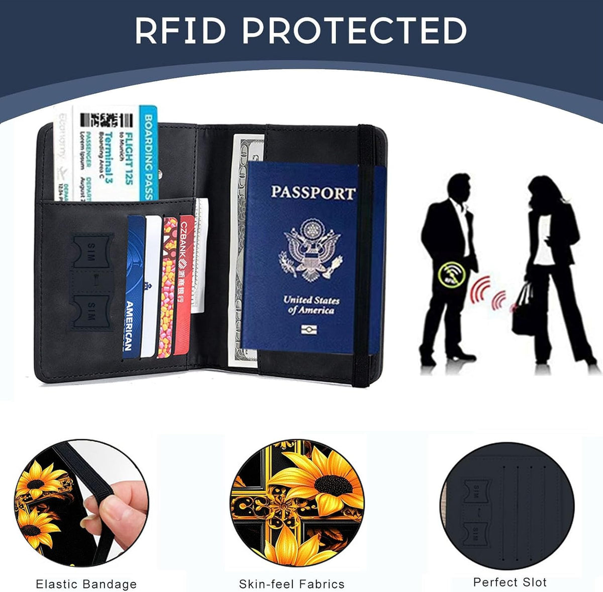 Passport Cover,RFID Blocking,Large Capacity Multi-Slot Travel Passport Wallet for Men & Women - Dark Raven - Colors C