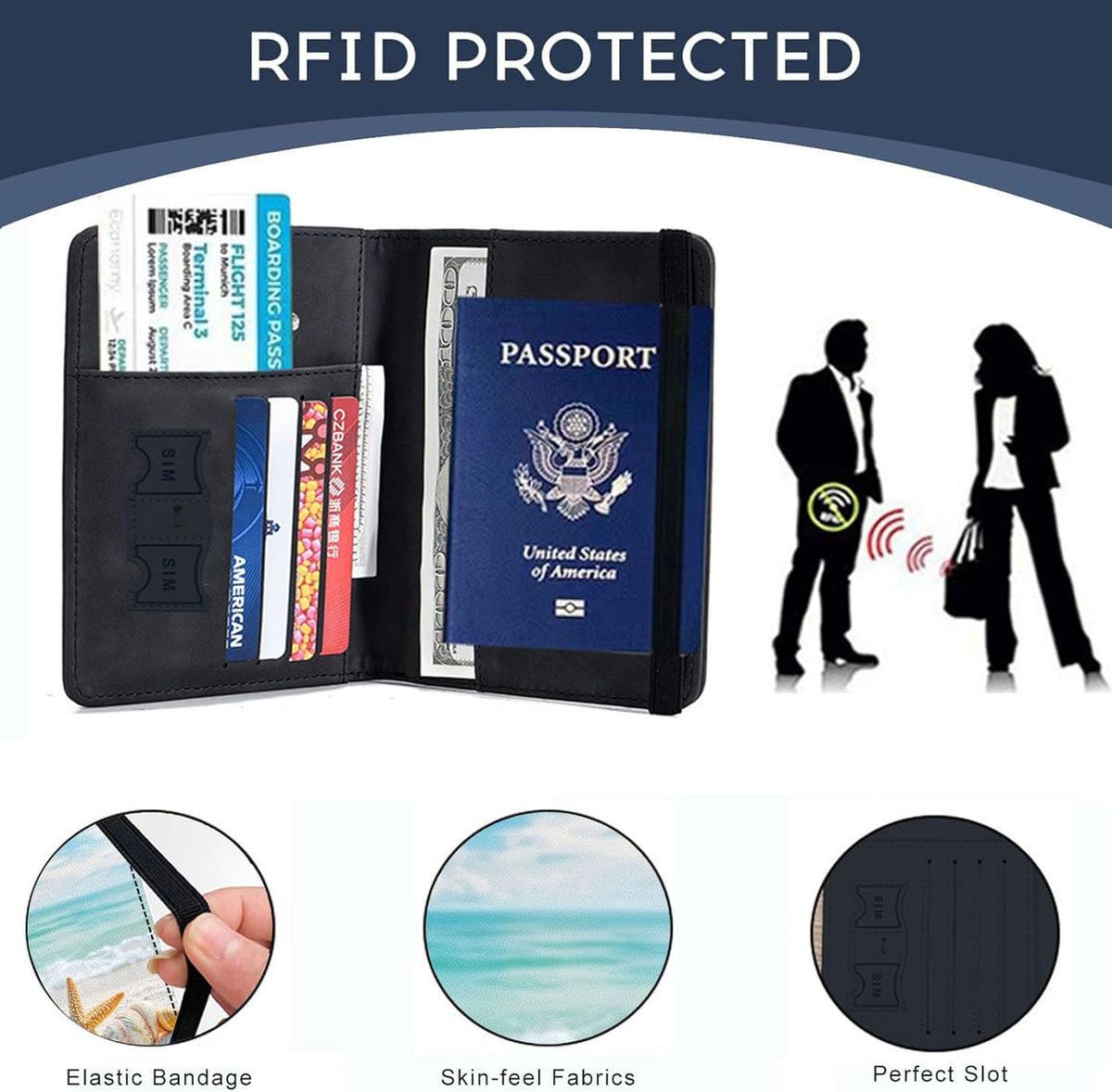 Passport Cover,RFID Blocking,Large Capacity Multi-Slot Travel Passport Wallet for Men & Women - Dark Raven - Colors C