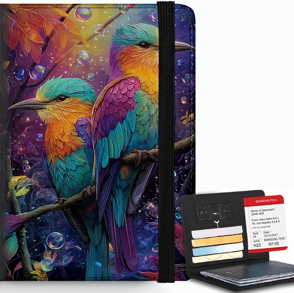 Passport Cover,RFID Blocking,Large Capacity Multi-Slot Travel Passport Wallet for Men & Women - Dark Raven - Colors C