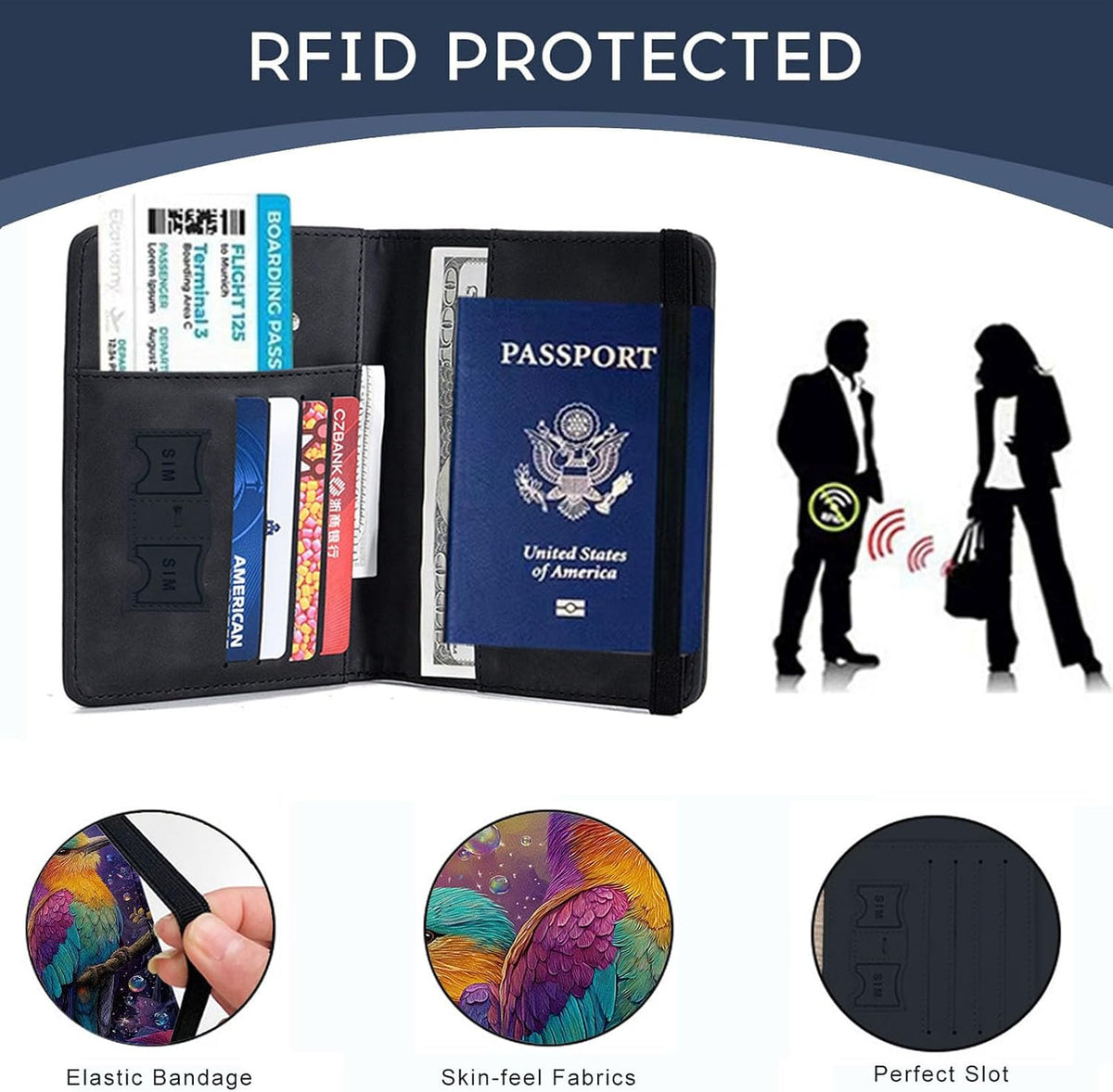 Passport Cover,RFID Blocking,Large Capacity Multi-Slot Travel Passport Wallet for Men & Women - Dark Raven - Colors C