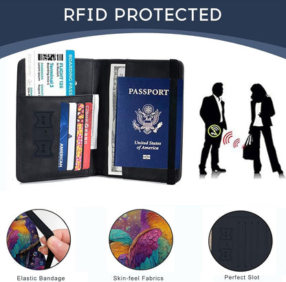 Passport Cover,RFID Blocking,Large Capacity Multi-Slot Travel Passport Wallet for Men & Women - Dark Raven - Colors C