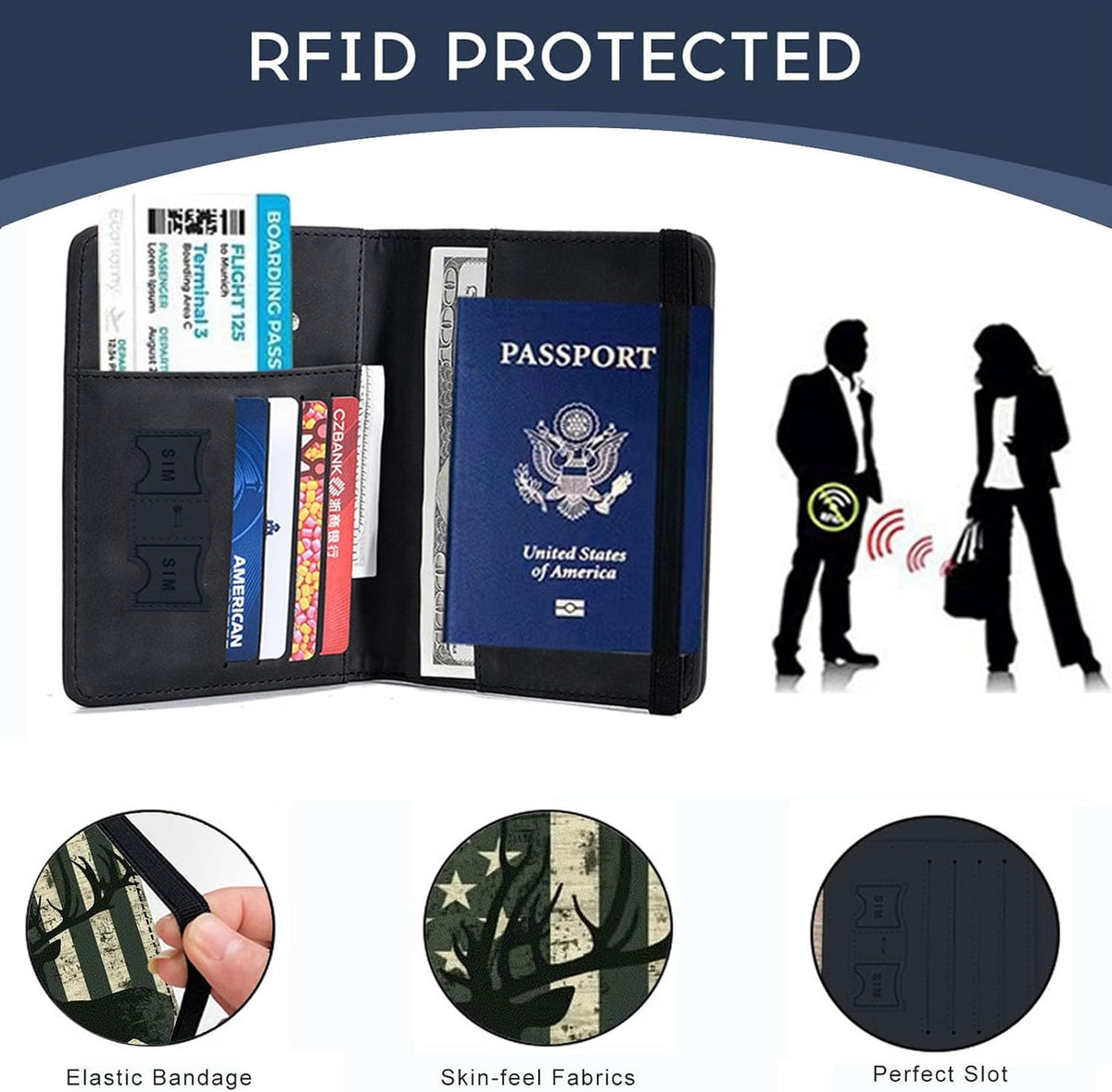 Passport Cover,RFID Blocking,Large Capacity Multi-Slot Travel Passport Wallet for Men & Women - Dark Raven - Colors C