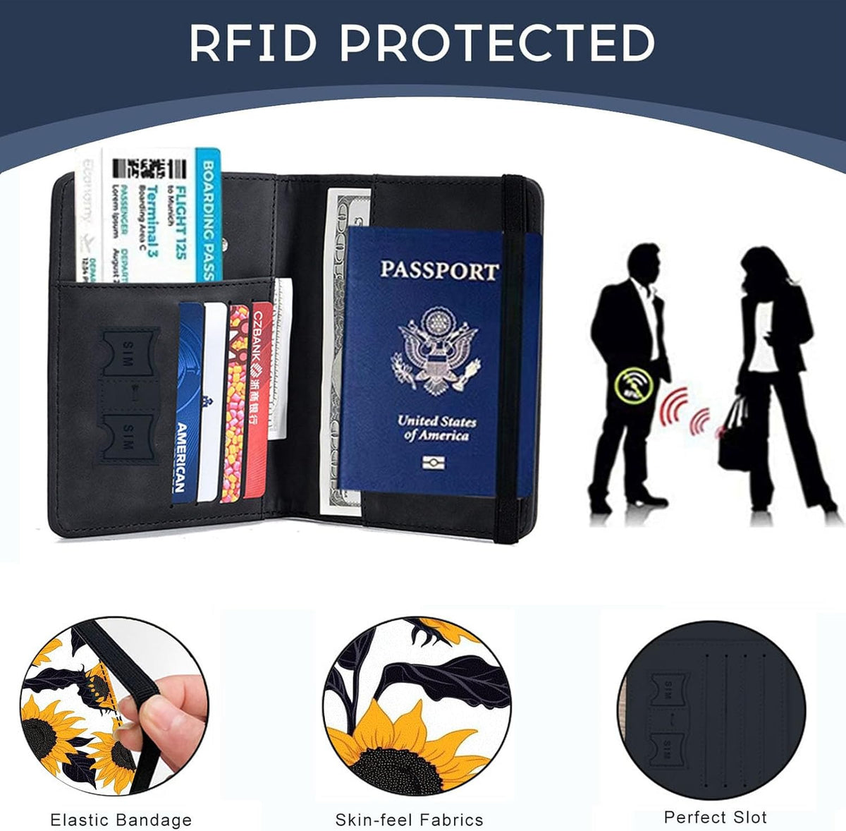 Passport Cover,RFID Blocking,Large Capacity Multi-Slot Travel Passport Wallet for Men & Women - Dark Raven - Colors C