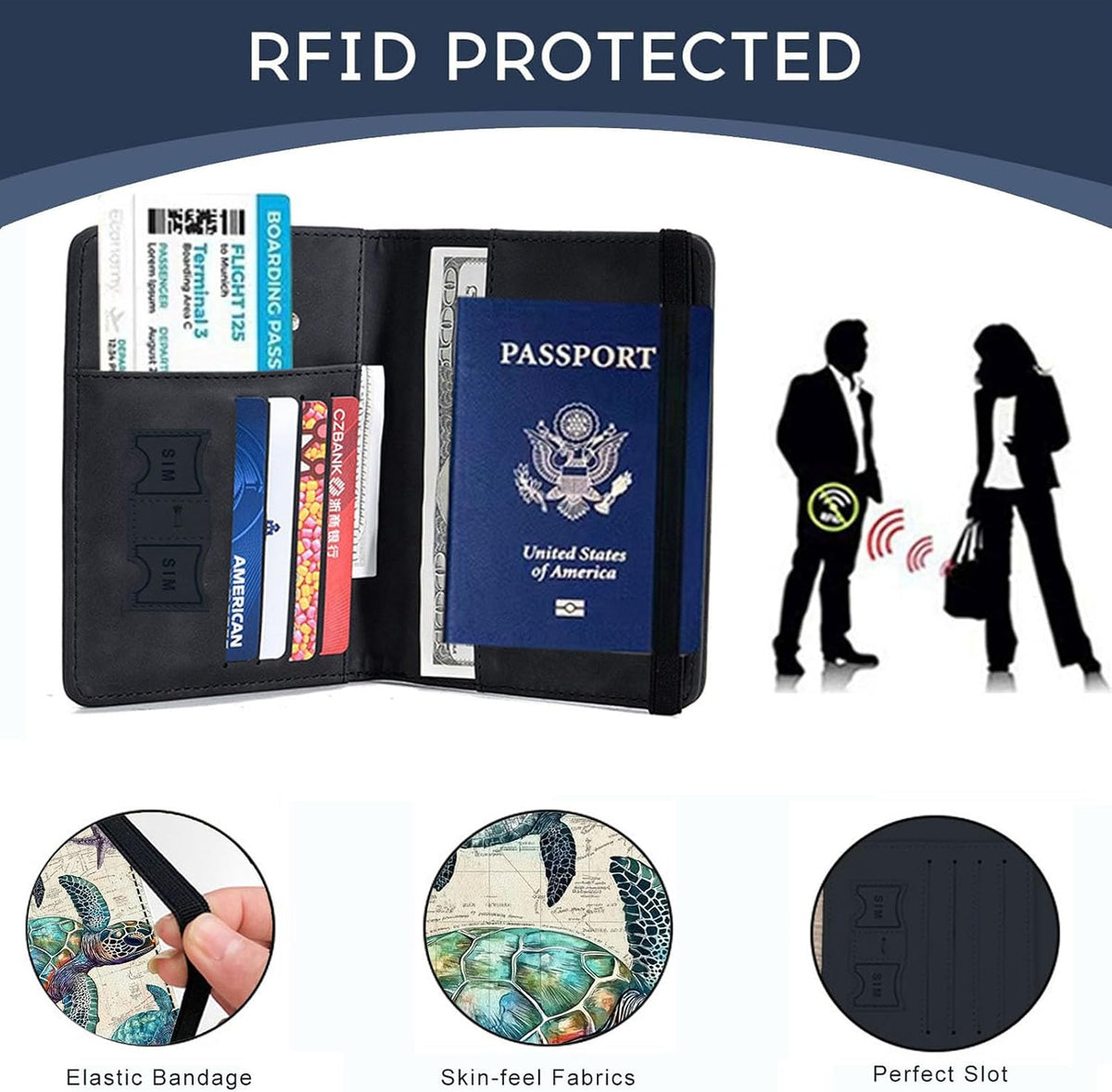 Passport Cover,RFID Blocking,Large Capacity Multi-Slot Travel Passport Wallet for Men & Women - Dark Raven - Colors C