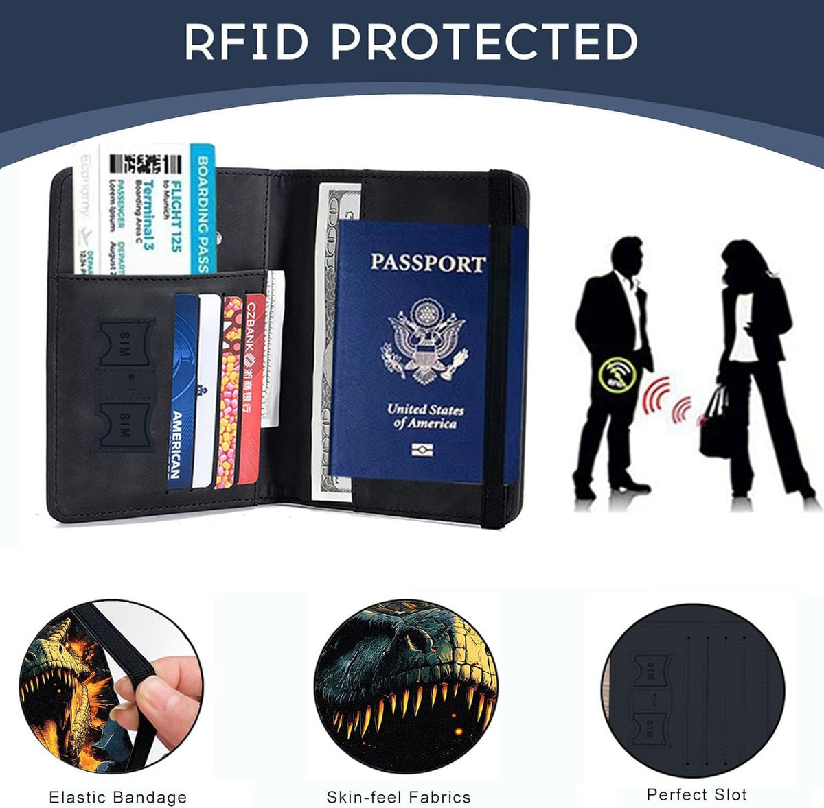 Passport Cover,RFID Blocking,Large Capacity Multi-Slot Travel Passport Wallet for Men & Women - Dark Raven - Colors C