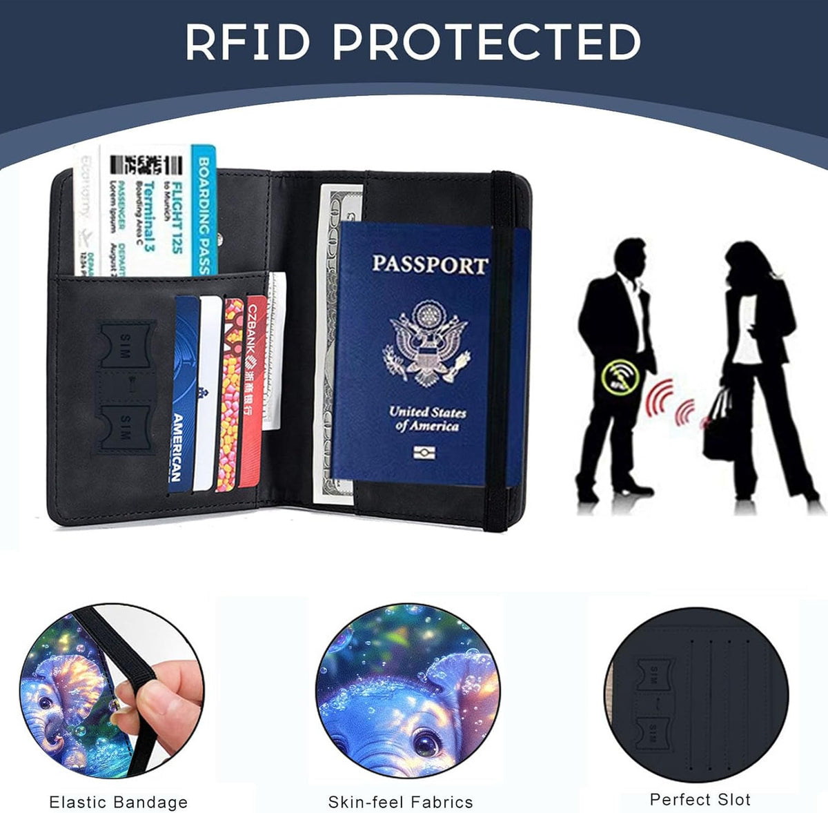 Passport Cover,RFID Blocking,Large Capacity Multi-Slot Travel Passport Wallet for Men & Women - Dark Raven - Colors C