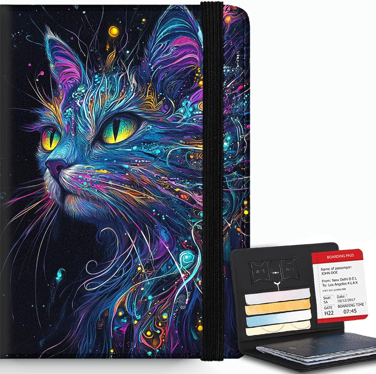 Passport Cover,RFID Blocking,Large Capacity Multi-Slot Travel Passport Wallet for Men & Women - Dark Raven - Colors C