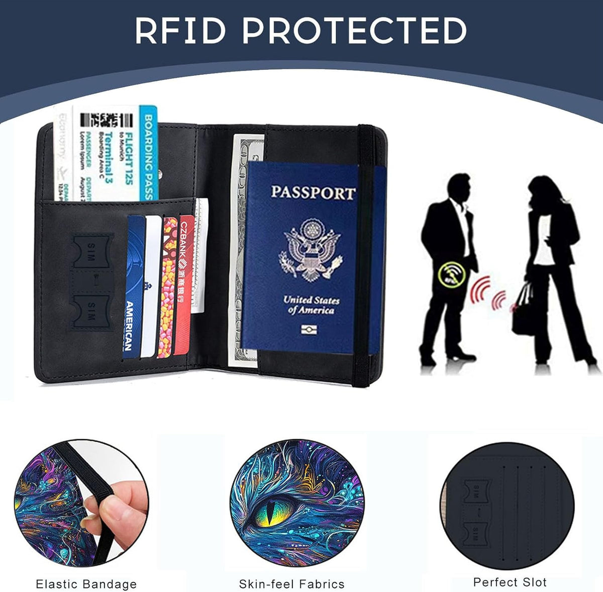 Passport Cover,RFID Blocking,Large Capacity Multi-Slot Travel Passport Wallet for Men & Women - Dark Raven - Colors C