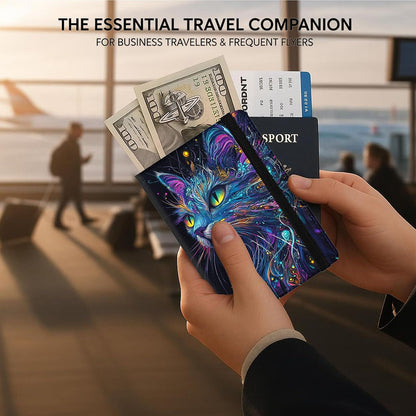 Passport Cover,RFID Blocking,Large Capacity Multi-Slot Travel Passport Wallet for Men & Women - Dark Raven - Colors C