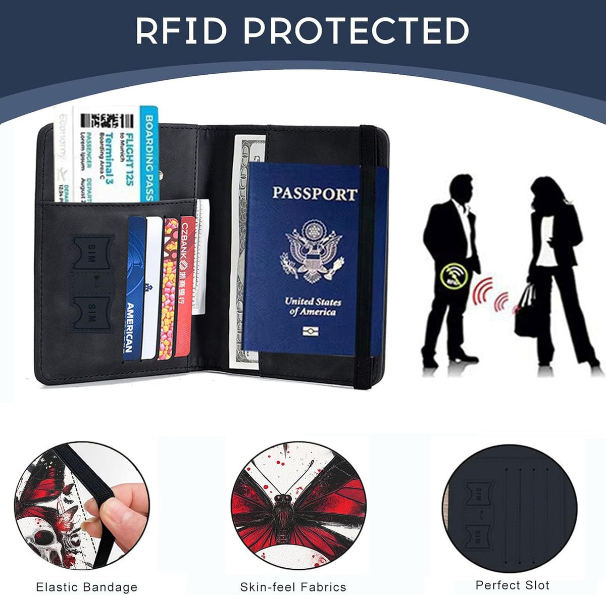 Passport Cover,RFID Blocking,Large Capacity Multi-Slot Travel Passport Wallet for Men & Women - Dark Raven - Colors C