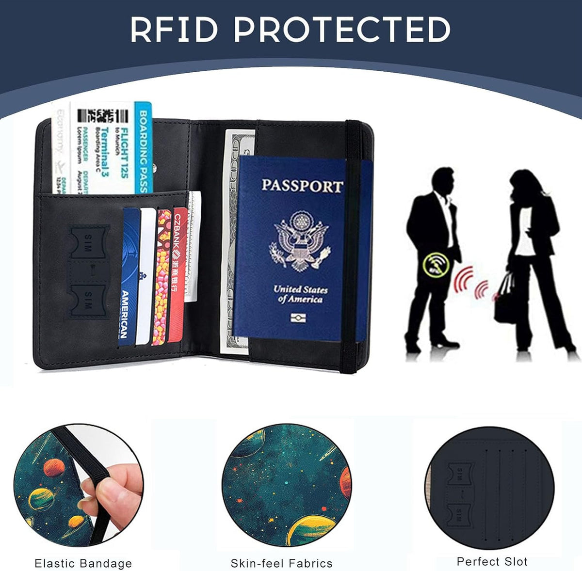 Passport Cover,RFID Blocking,Large Capacity Multi-Slot Travel Passport Wallet for Men & Women - Dark Raven - Colors C
