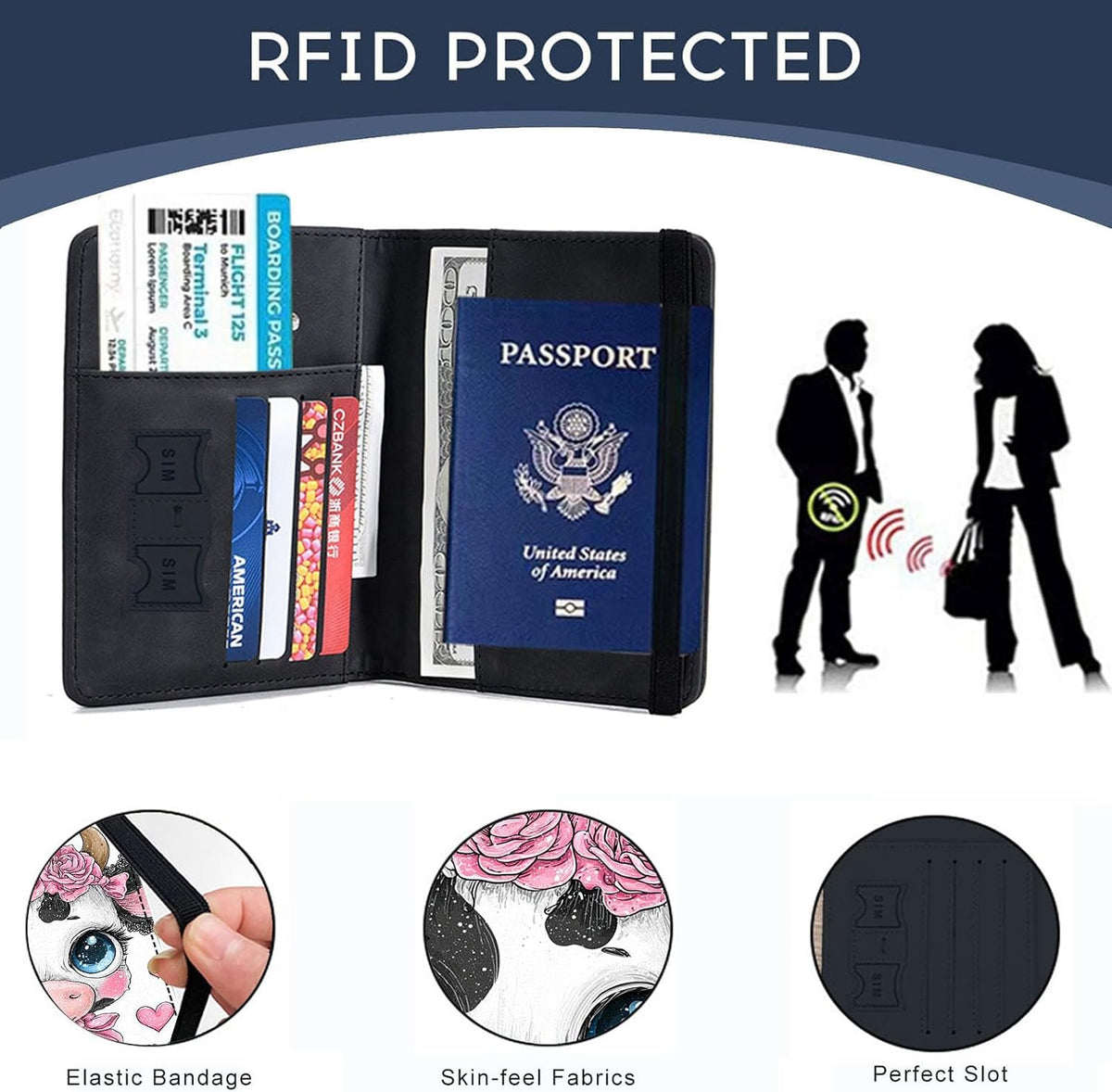 Passport Cover,RFID Blocking,Large Capacity Multi-Slot Travel Passport Wallet for Men & Women - Dark Raven - Colors C