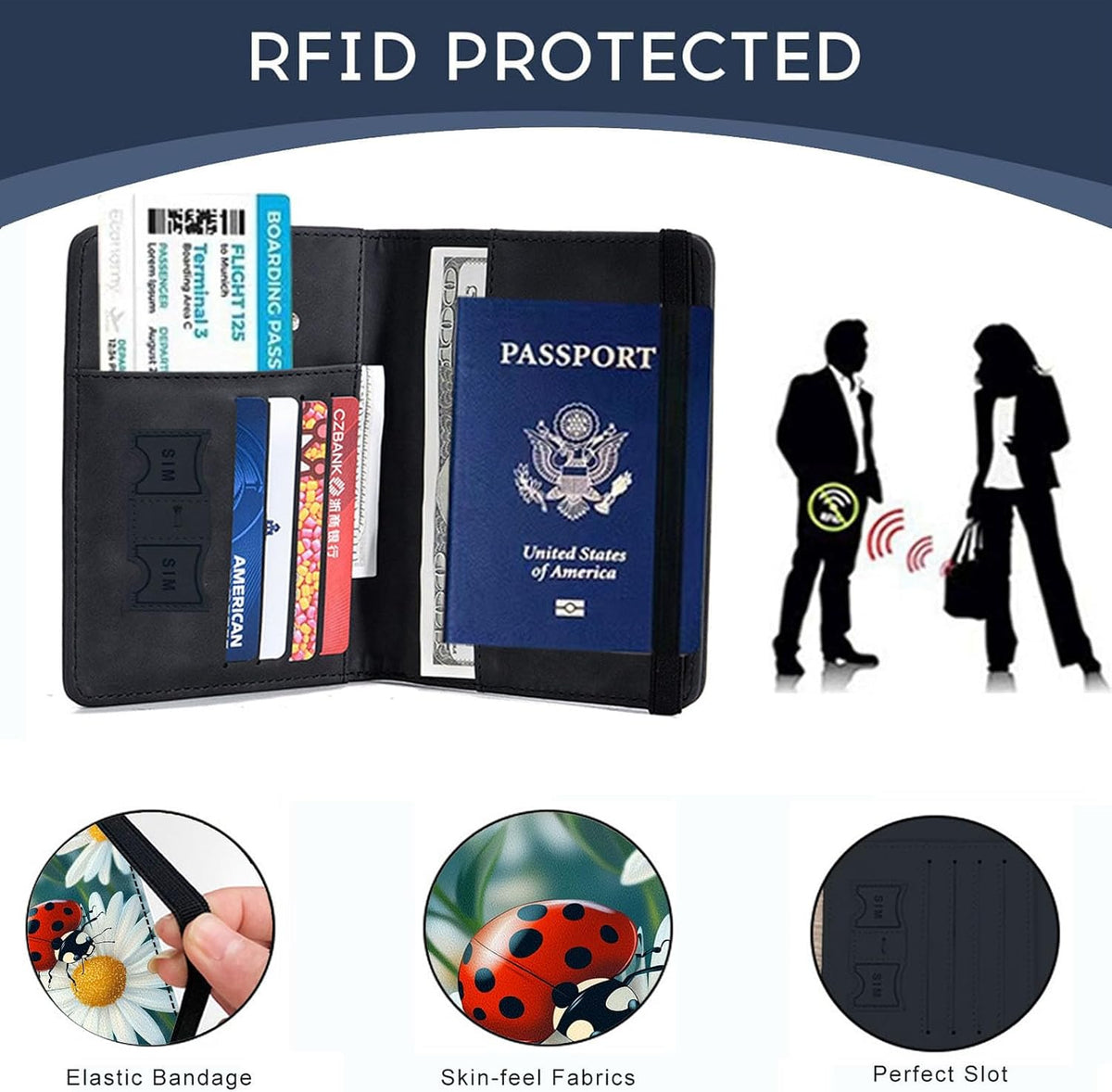 Passport Cover,RFID Blocking,Large Capacity Multi-Slot Travel Passport Wallet for Men & Women - Dark Raven - Colors C