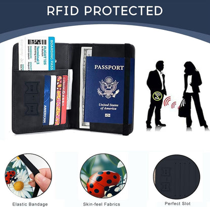 Passport Cover,RFID Blocking,Large Capacity Multi-Slot Travel Passport Wallet for Men & Women - Dark Raven - Colors C
