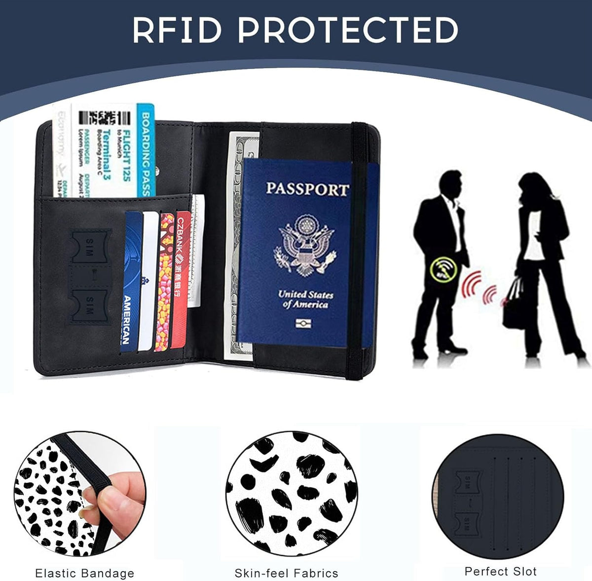 Passport Cover,RFID Blocking,Large Capacity Multi-Slot Travel Passport Wallet for Men & Women - Dark Raven - Colors C