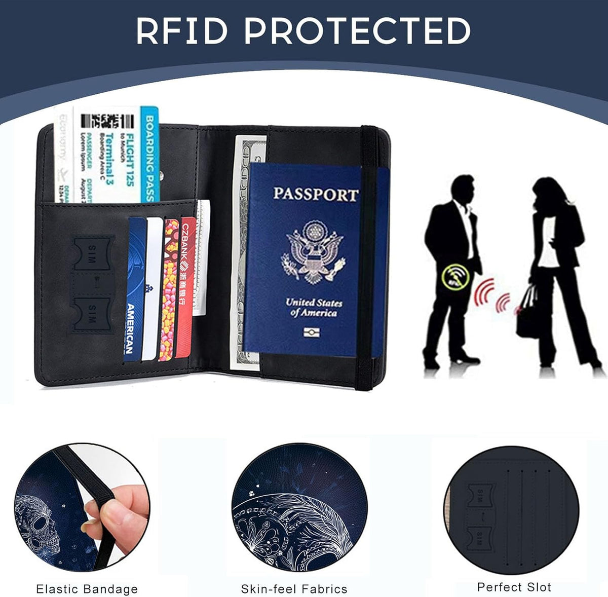 Passport Cover,RFID Blocking,Large Capacity Multi-Slot Travel Passport Wallet for Men & Women - Dark Raven - Colors C