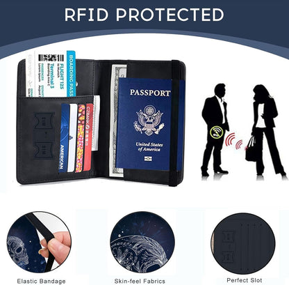 Passport Cover,RFID Blocking,Large Capacity Multi-Slot Travel Passport Wallet for Men & Women - Dark Raven - Colors C