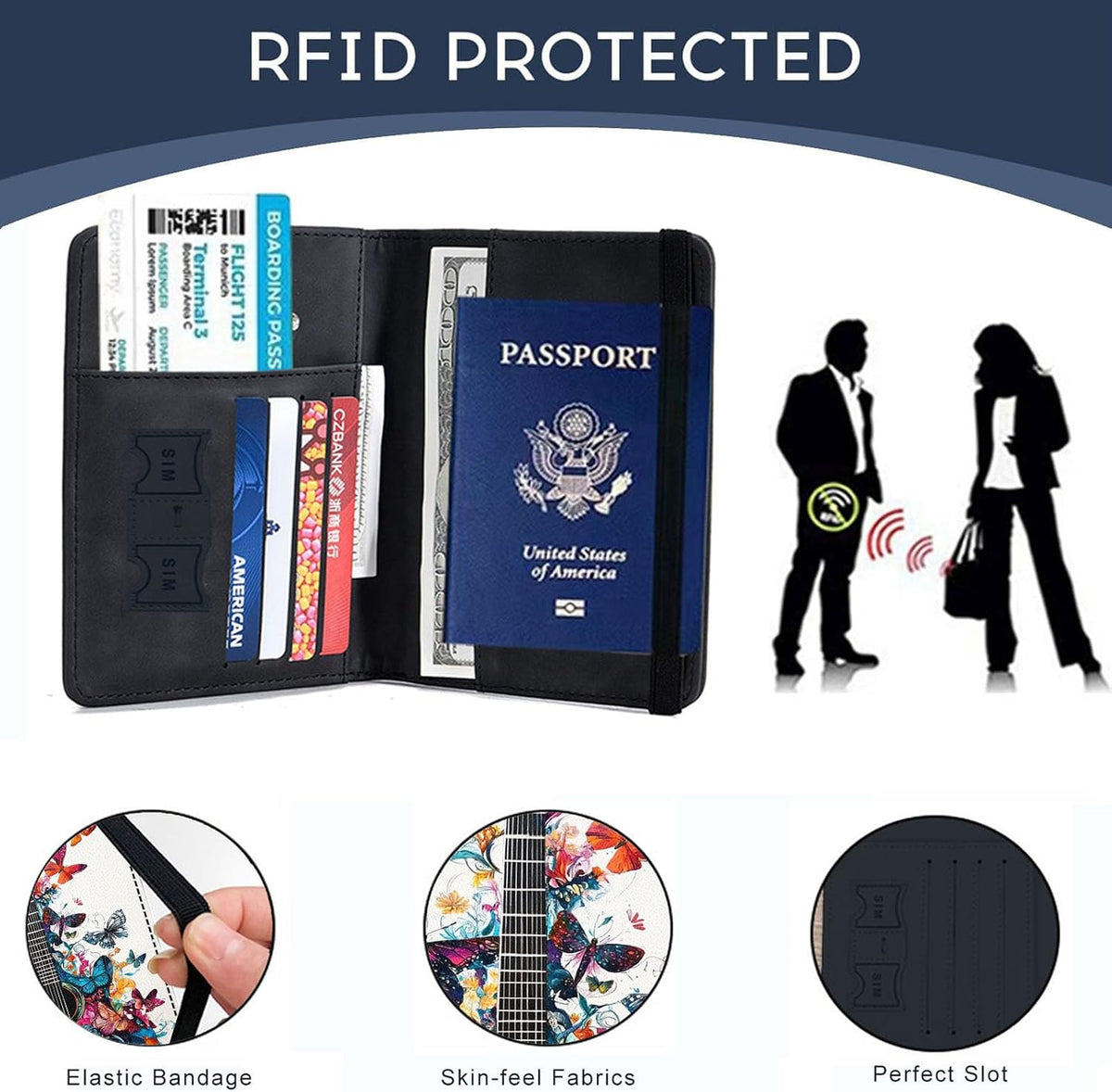 Passport Cover,RFID Blocking,Large Capacity Multi-Slot Travel Passport Wallet for Men & Women - Dark Raven - Colors C