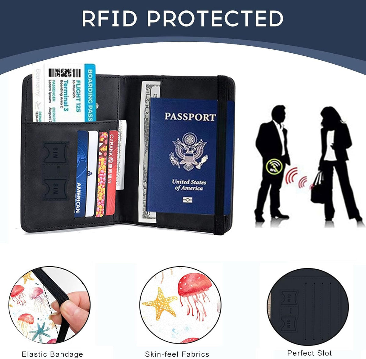 Passport Cover,RFID Blocking,Large Capacity Multi-Slot Travel Passport Wallet for Men & Women - Dark Raven - Colors C