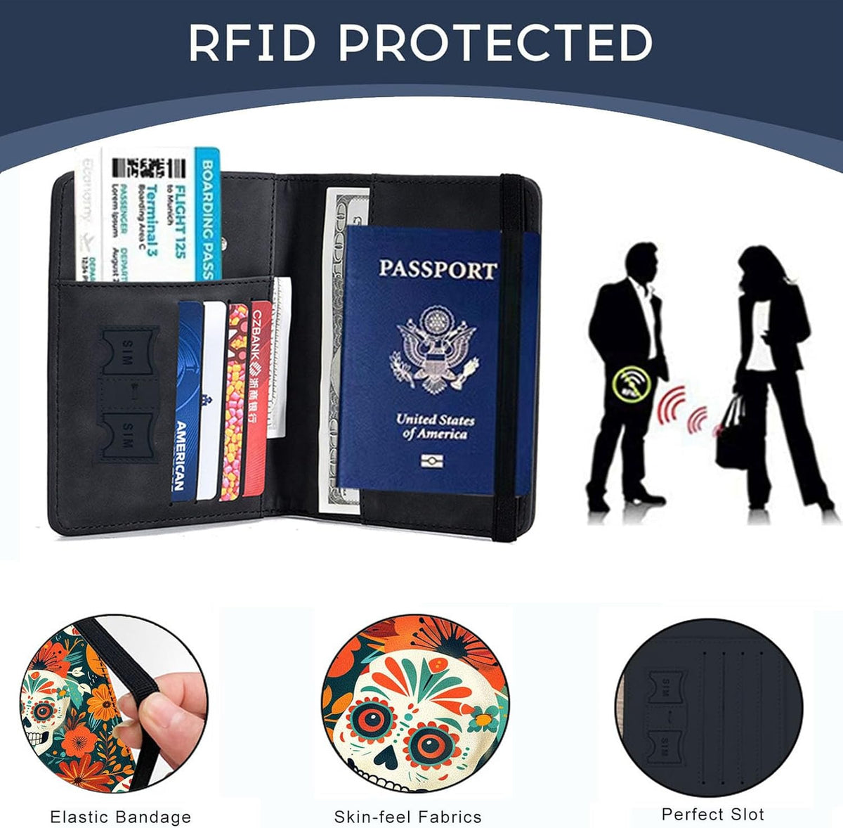 Passport Cover,RFID Blocking,Large Capacity Multi-Slot Travel Passport Wallet for Men & Women - Dark Raven - Colors C