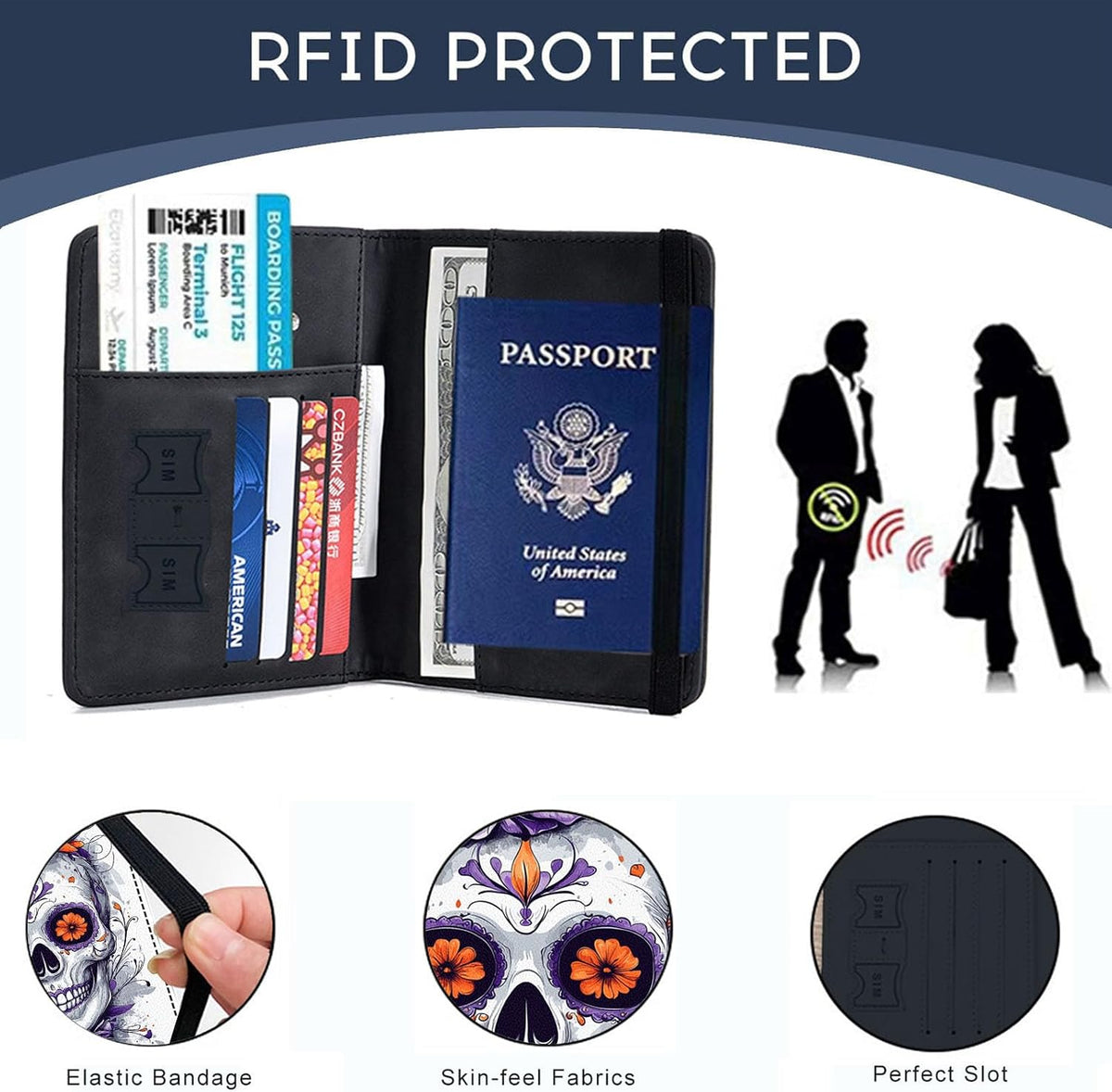 Passport Cover,RFID Blocking,Large Capacity Multi-Slot Travel Passport Wallet for Men & Women - Dark Raven - Colors C