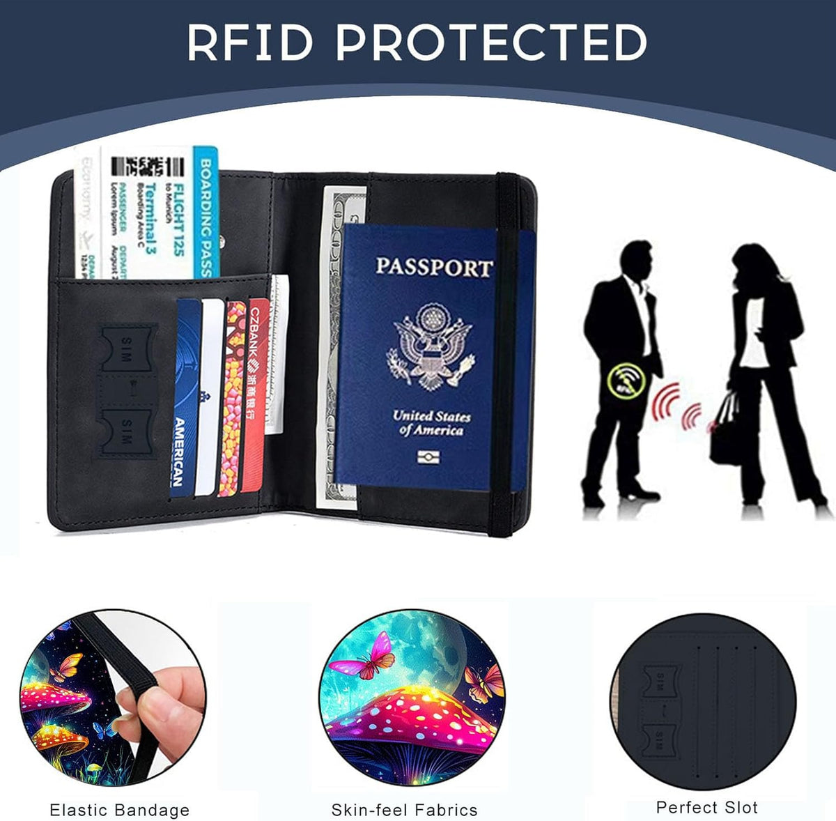 Passport Cover,RFID Blocking,Large Capacity Multi-Slot Travel Passport Wallet for Men & Women - Dark Raven - Colors C