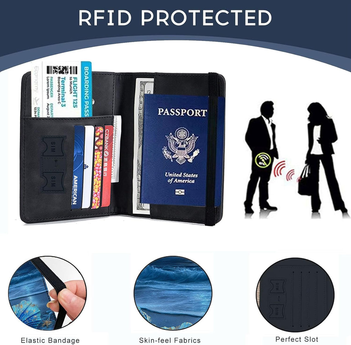 Passport Cover,RFID Blocking,Large Capacity Multi-Slot Travel Passport Wallet for Men & Women - Dark Raven - Colors C
