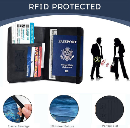 Passport Cover,RFID Blocking,Large Capacity Multi-Slot Travel Passport Wallet for Men & Women - Dark Raven - Colors C