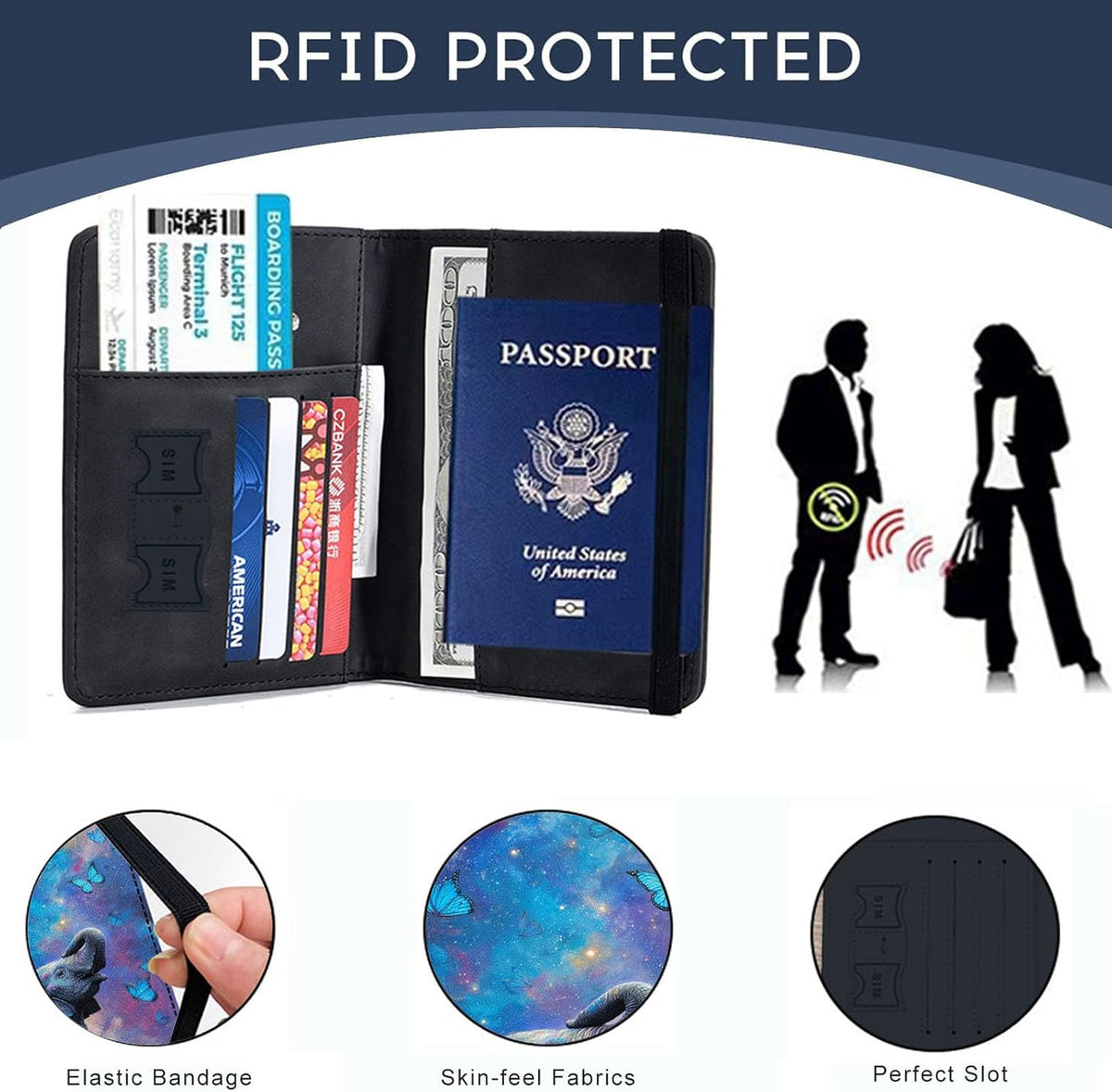 Passport Cover,RFID Blocking,Large Capacity Multi-Slot Travel Passport Wallet for Men & Women - Dark Raven - Colors C