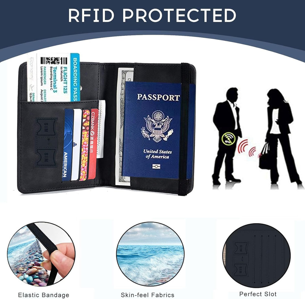 Passport Cover,RFID Blocking,Large Capacity Multi-Slot Travel Passport Wallet for Men & Women - Dark Raven - Colors C