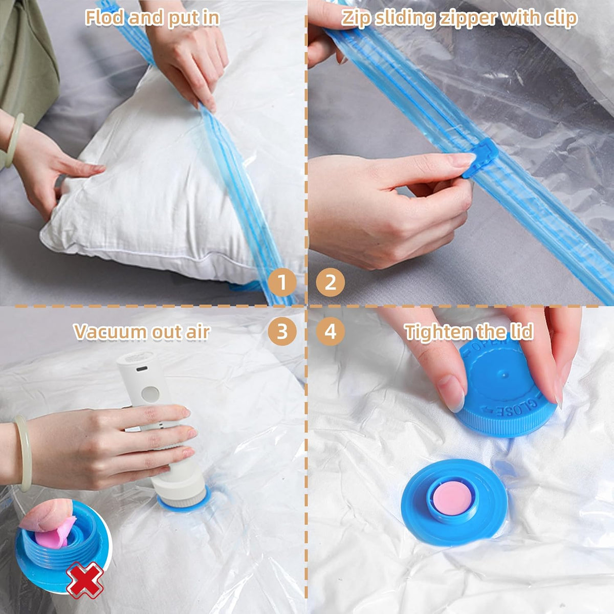 Travel Vacuum Bags with Rechargeable Pump,6 Pack Vacuum Storage Seal Bags for Clothing Suitcase Backpack, Space Saver Compression Clothes Storage Bag (6 Combo+ Electric Pump)